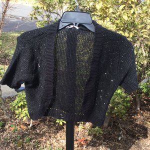 JSE Short Sleeve Black Sequins Cardigan Top